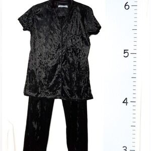 JV Joan Vase Black Crushed Velvet 2PC Loungewear Pajamas‎ Set Medium